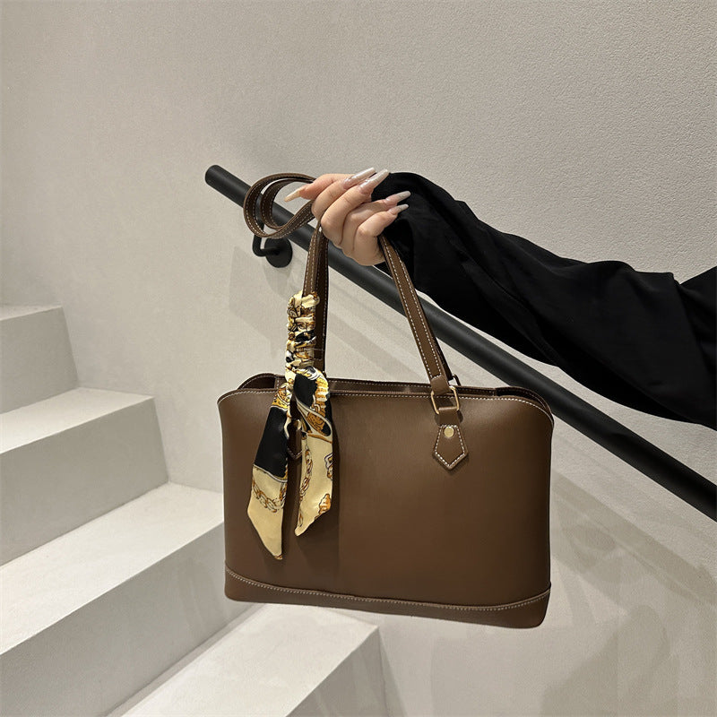 Elegant Structured Tote Bag with Decorative Scarf Bowlift