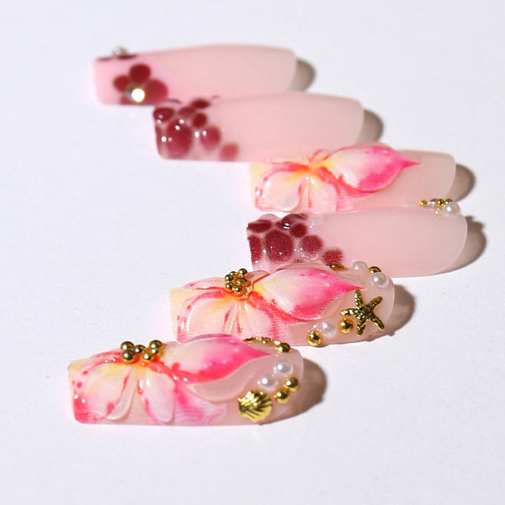 Acrylic nail set with exclusive flower design and sparkling accents Bowlift