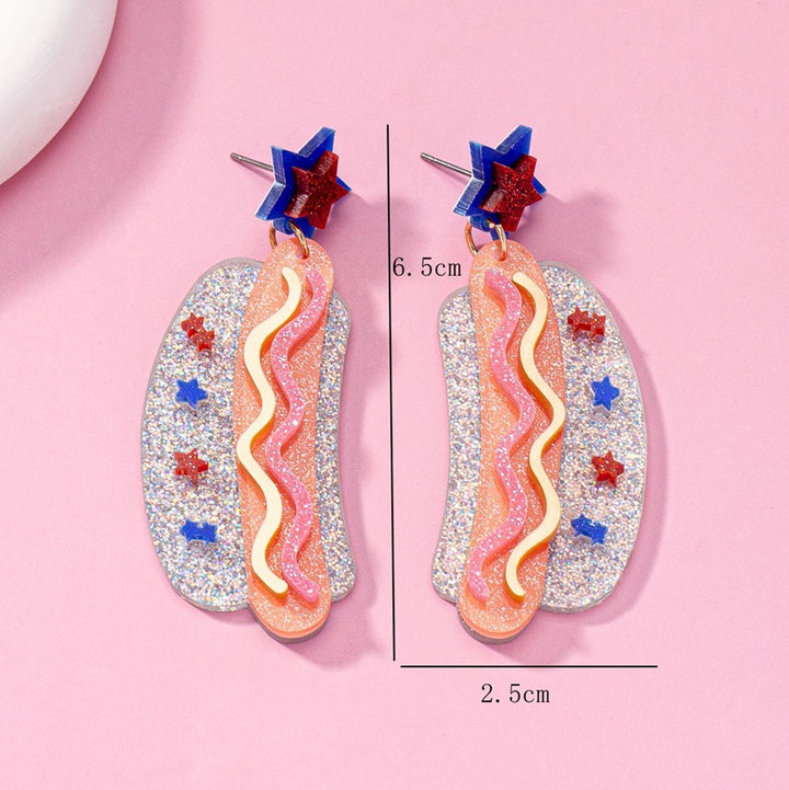 Women's nan novelty glitter hot dog dangle earrings with star stud Bowlift