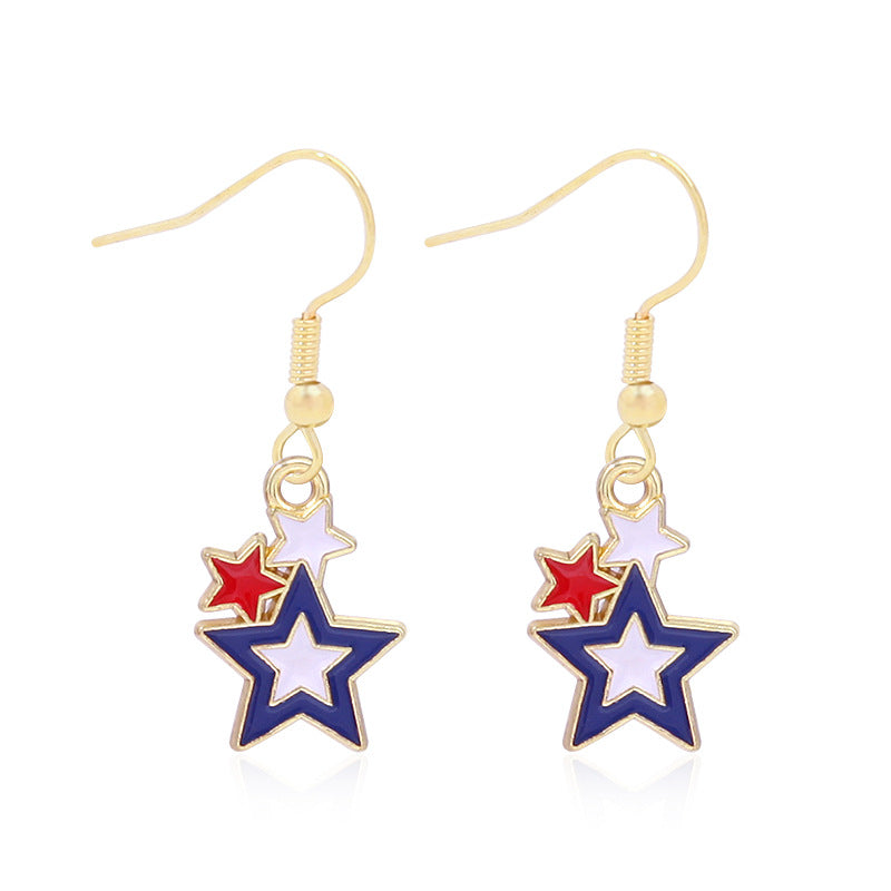 Women's star-shaped enamel earrings with USA flag motif and gold-plated fish Bowlift