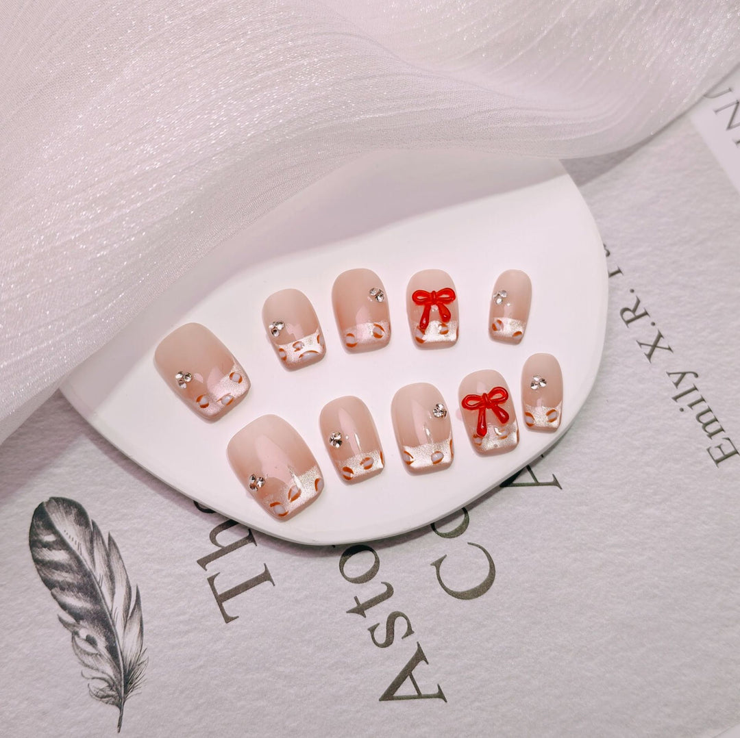 Elegant French Tip Press-On Nails Bowlift