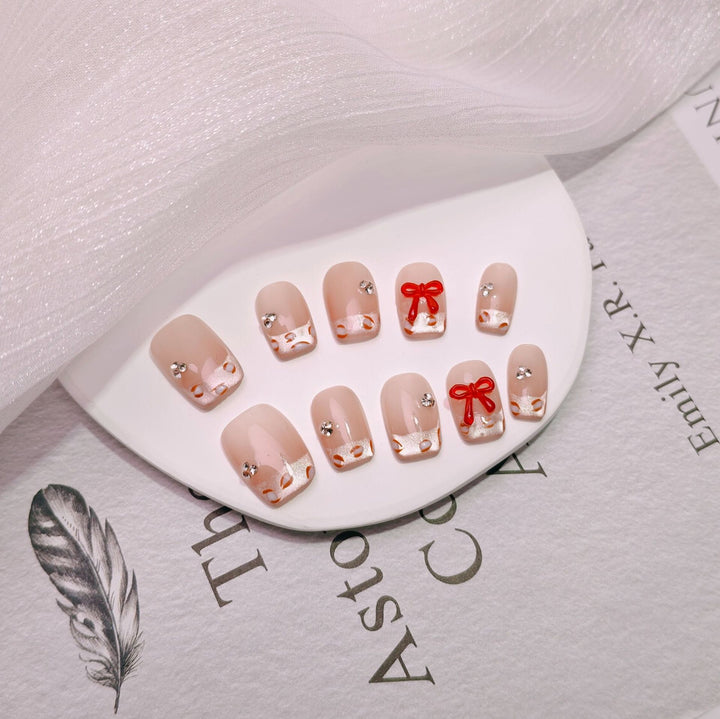 Elegant French Tip Press-On Nails Bowlift