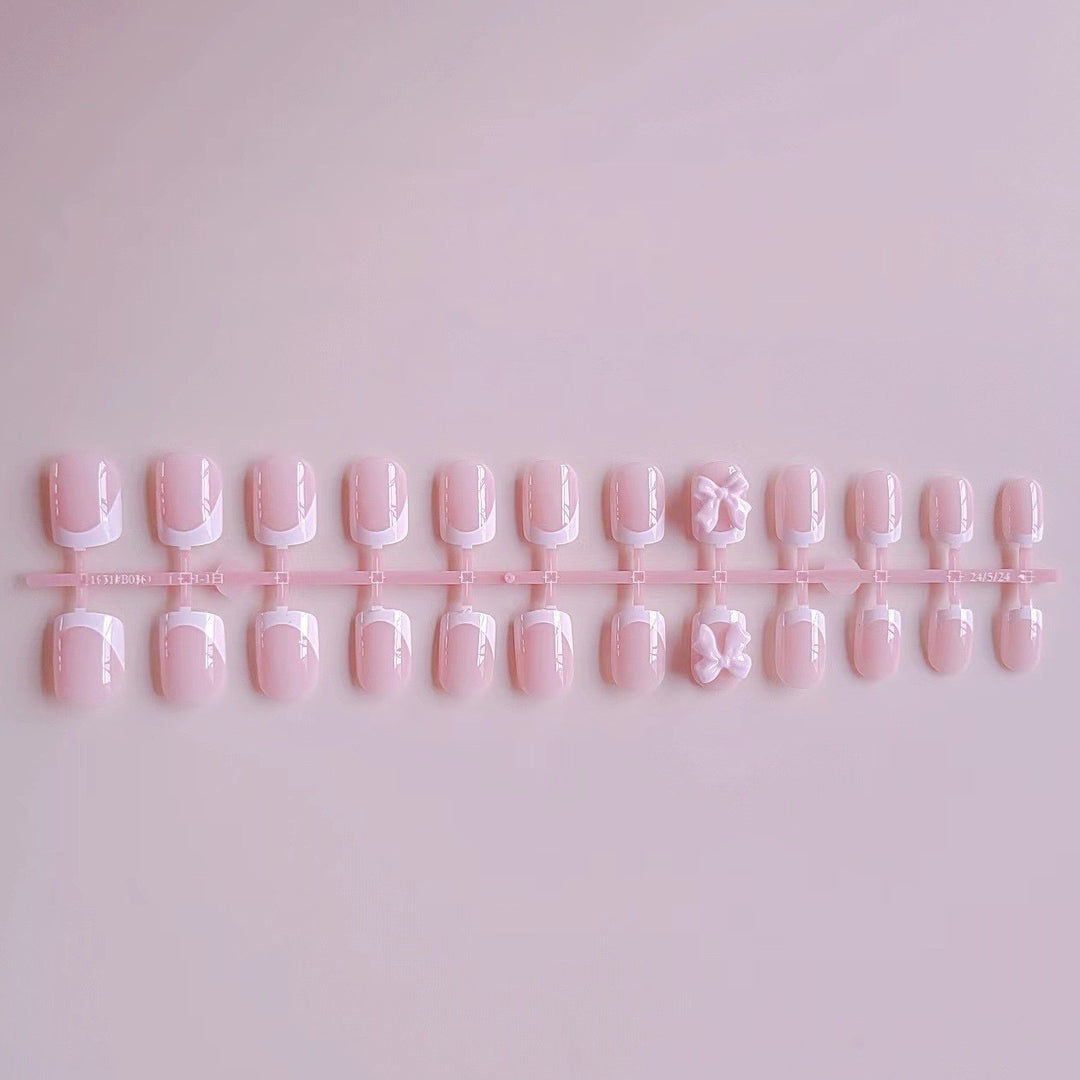 Acrylic Nail Set with Elegant Tips and 3D Bow Decorations Bowlift