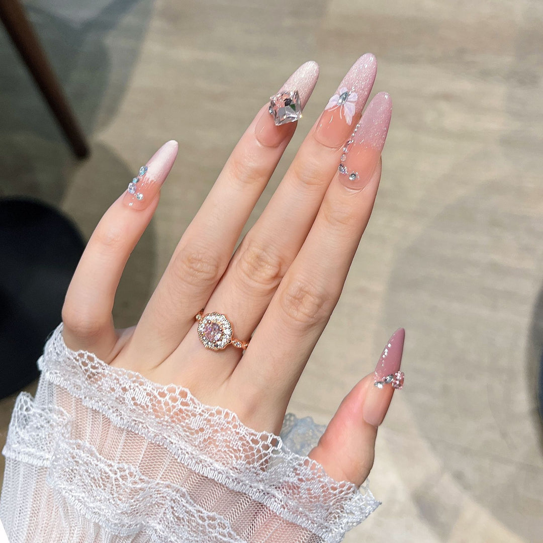 Artistic Gem-Accented Press-On Nail Extensions Bowlift