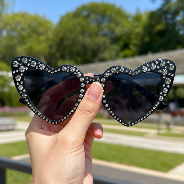 Rhinestone-Accented Heart-Shaped Sunglasses Bowlift