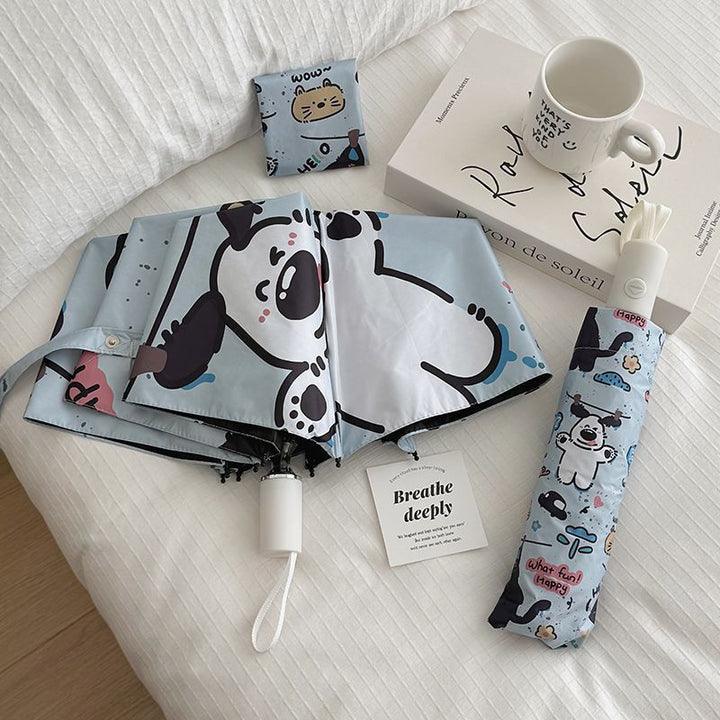 Women Folding Umbrella with Cute Animal Designs and Practical Carrying Case Bowlift