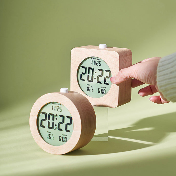 Digital wood alarm clock with temperature display Bowlift