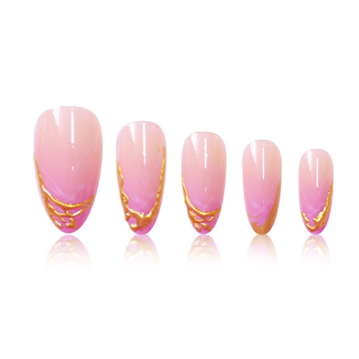Elegant Stiletto Press-On Nail Extensions with Gold Tip Accents Bowlift