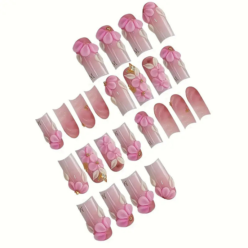 Floral-Accent Press-On Nail Art Bowlift
