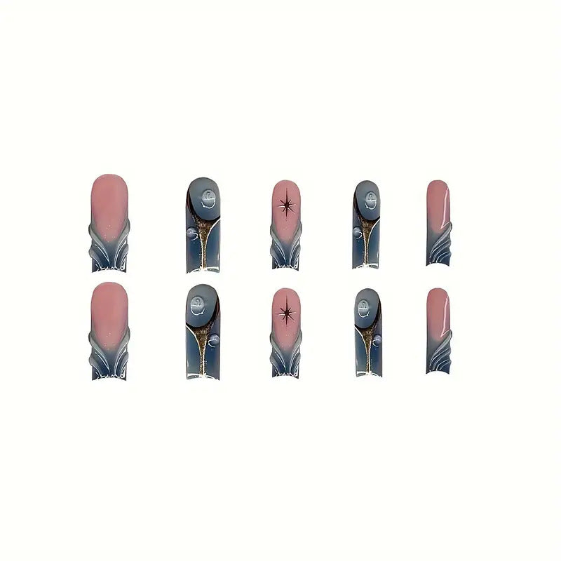 Artistic Abstract Press-On Nail Design Bowlift