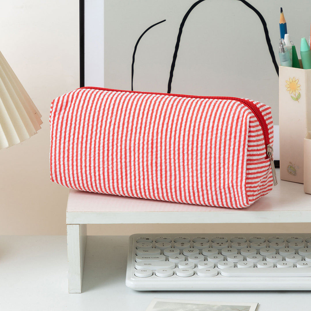 Striped Zippered Pencil Case Bag Bowlift