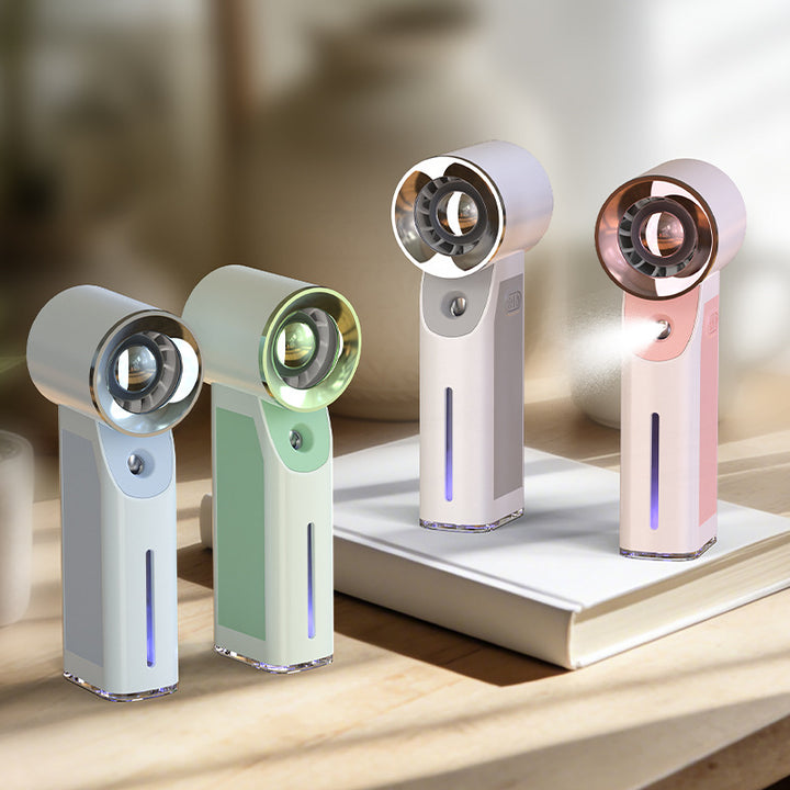 Cooling portable bladeless misting fan with USB rechargeable battery and adjustable airflow Bowlift
