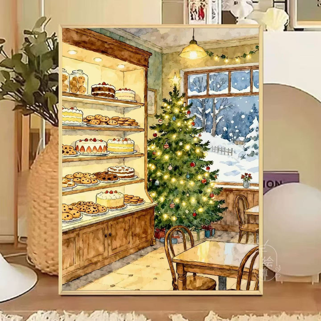 Cozy Winter-Themed Cafe Canvas Art Bowlift