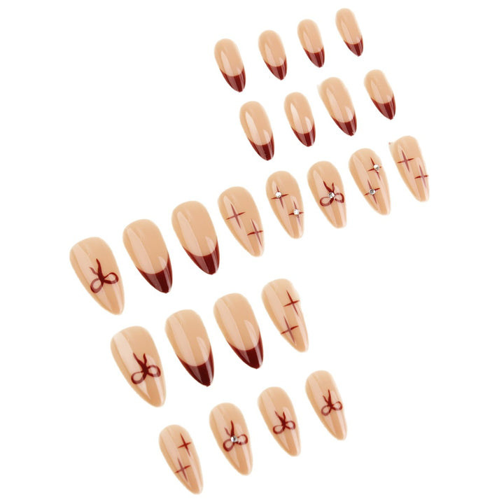 Artistic Press-On Nail Art Set with Decorative Bow and Crystal Accents Bowlift