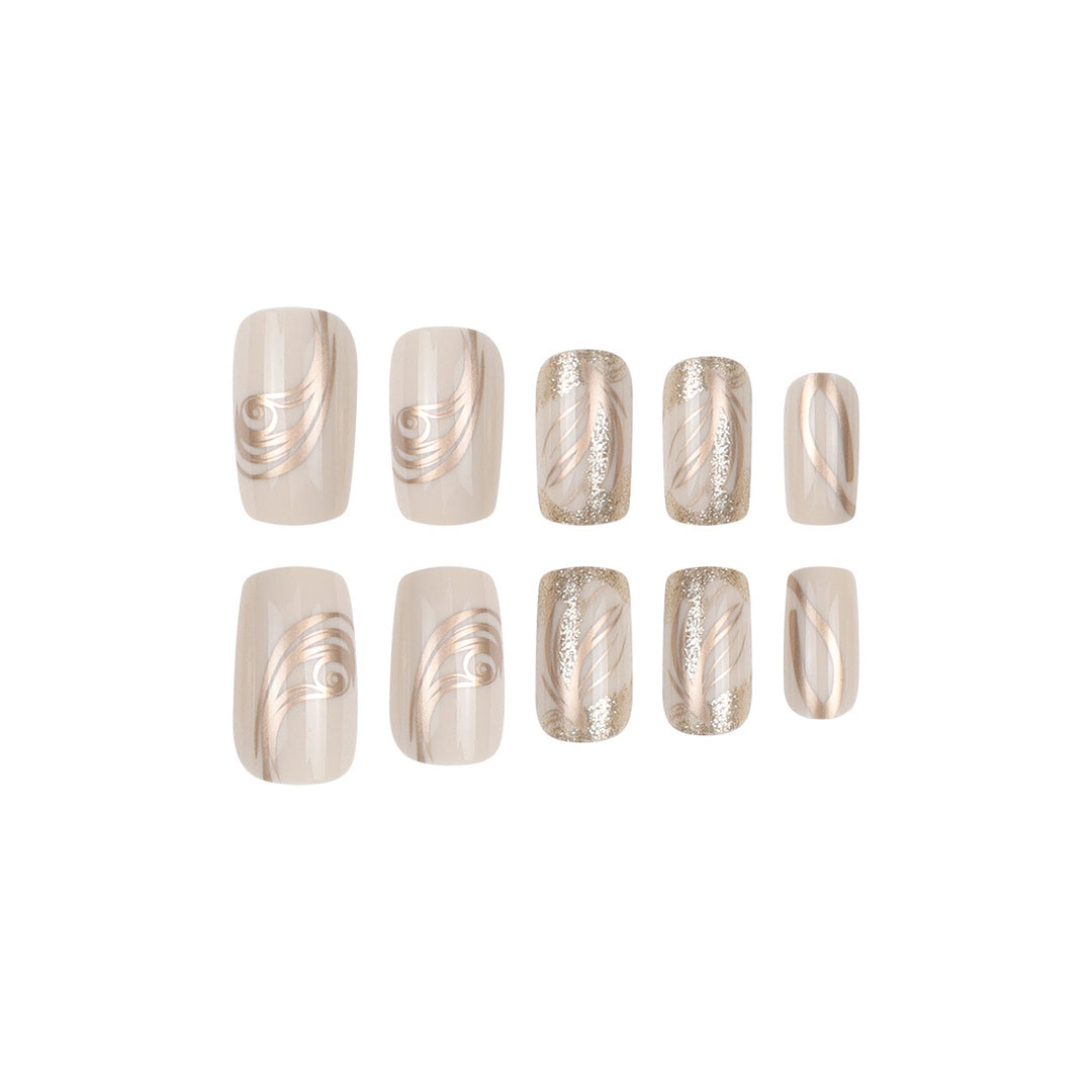 Elegant Swirl Design Acrylic Press-On Nails Bowlift