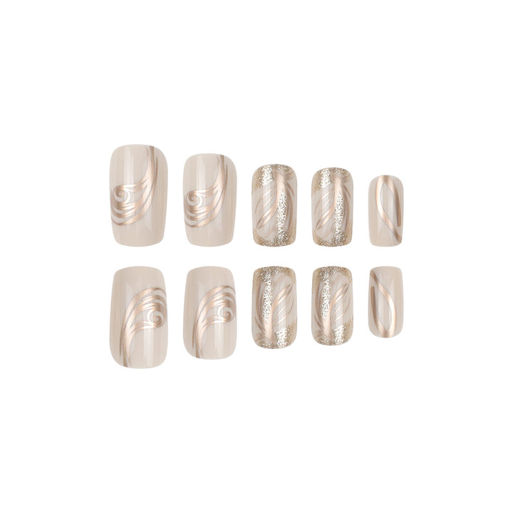Elegant Swirl Design Acrylic Press-On Nails Bowlift