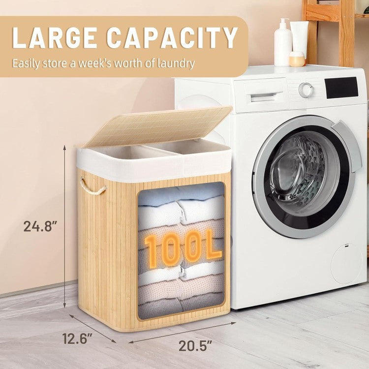 Large laundry basket with two compartments and removable lid Bowlift