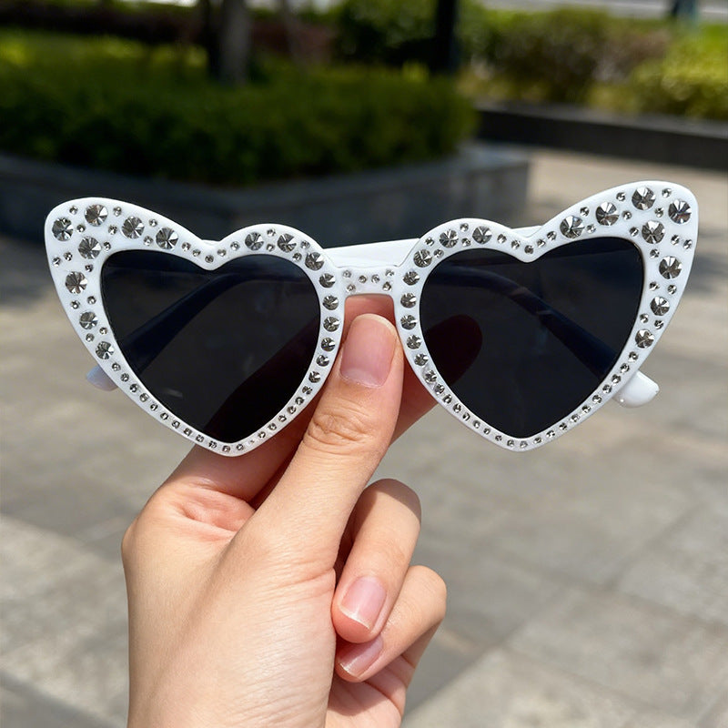 Rhinestone-Accented Heart-Shaped Sunglasses Bowlift