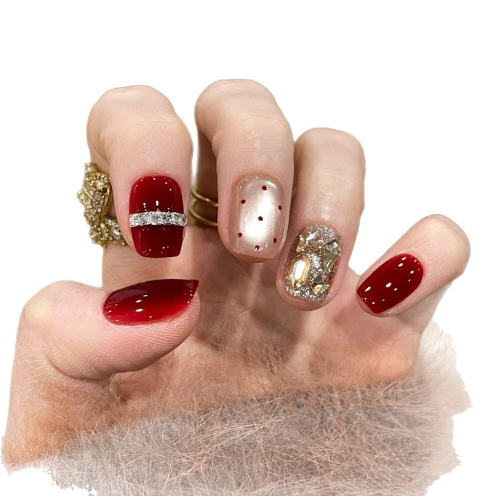 Glamorous artificial nails with sparkling rhinestones Bowlift
