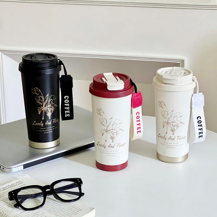 Women Travel Mug with Elegant Flower Illustration Bowlift