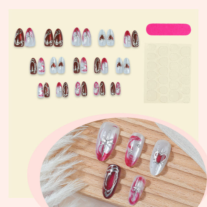 Artistic Press-On Nail Art Set with Elegant Heart Designs Bowlift