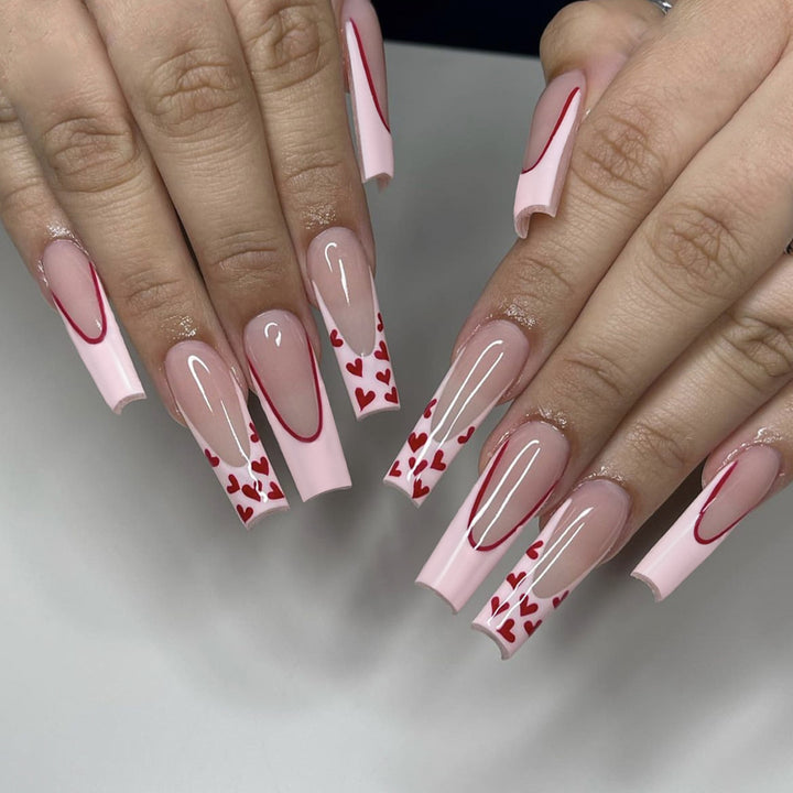 Romantic Heart-Accent Press-On Nail Set Bowlift