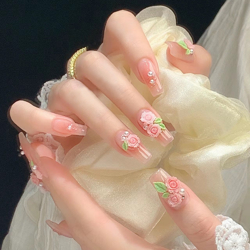 Romantic art nails with floral design Bowlift