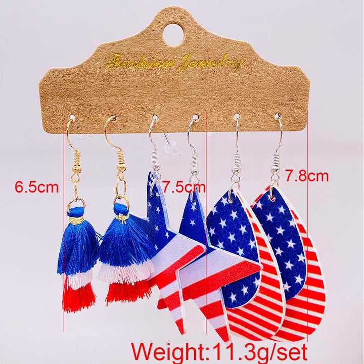 Women's nan set lightweight statement drop earrings made of wood-acrylic with hook closure and star-stripe motif Bowlift