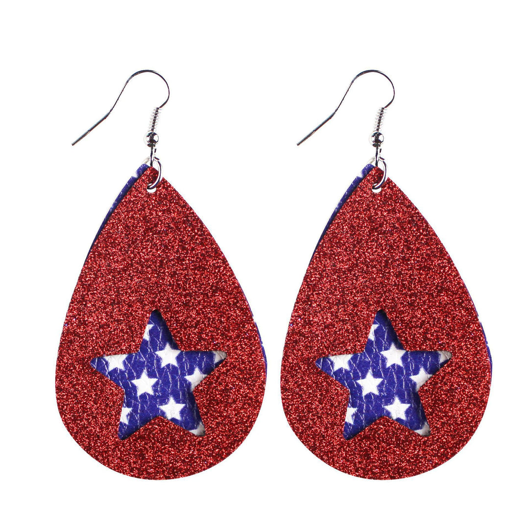 Women's nan teardrop-shaped faux leather earrings with star and stripe print Bowlift