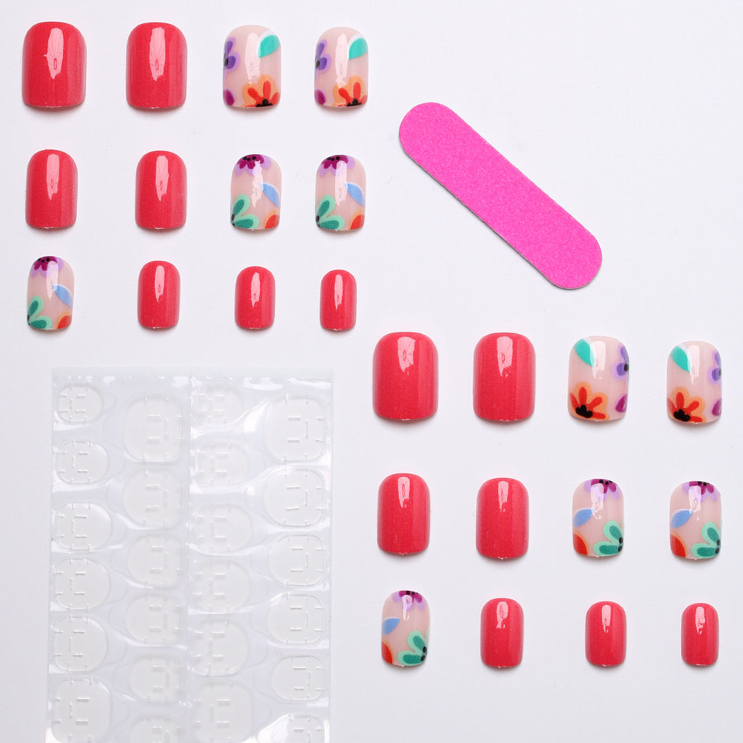 Artificial nail set with colorful flower designs Bowlift