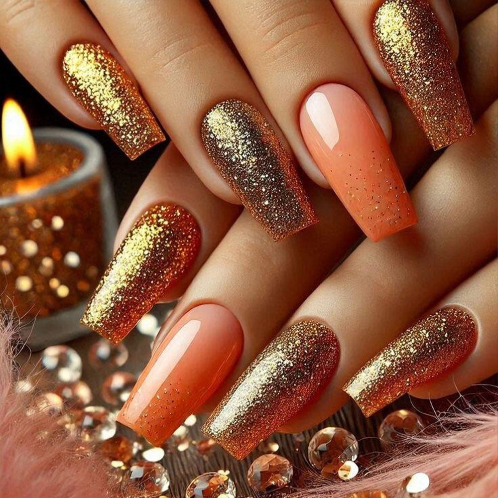 Glamorous artificial nails with sparkling glitter and high-gloss finish Bowlift