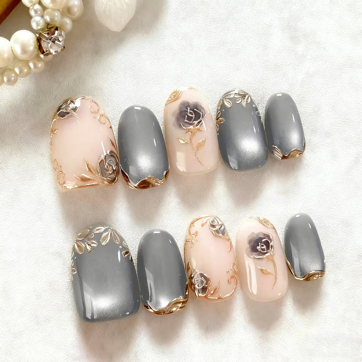 Artificial nails with elegant rose designs Bowlift
