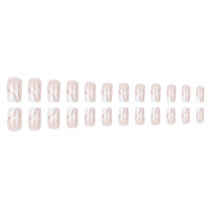 Elegant French Tip Press-On Nails with Glitter Accents Bowlift