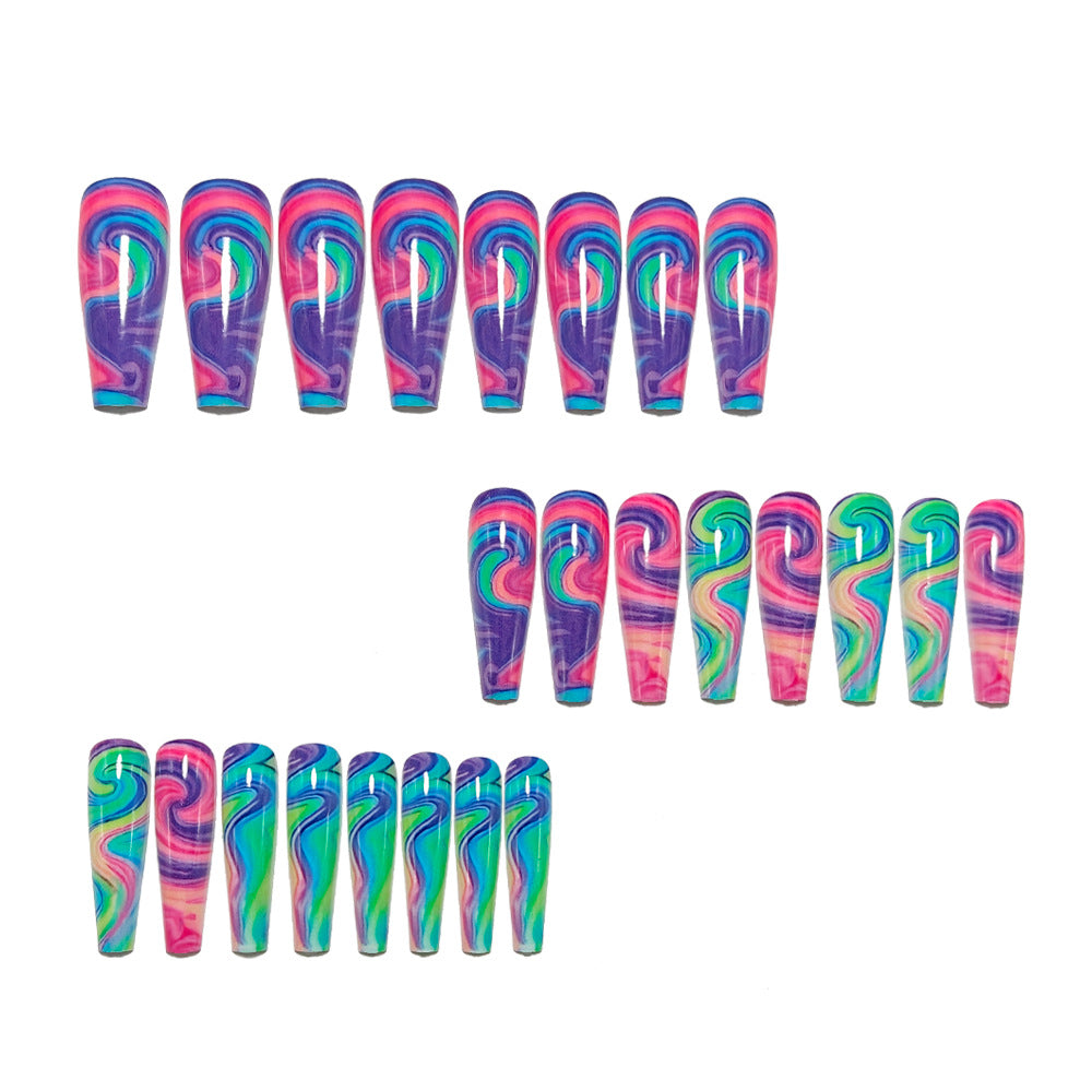 Artificial Nails in Colorful Swirl Design Bowlift