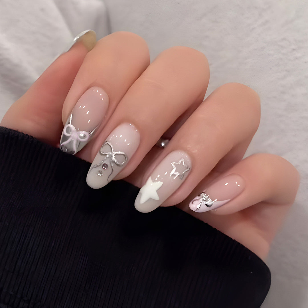 Decorative Stiletto Press-On Nails with 3D Accents Bowlift