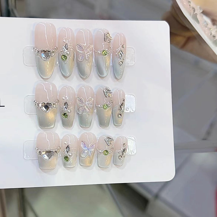 Artistic Floral Rhinestone Press-On Nails Bowlift