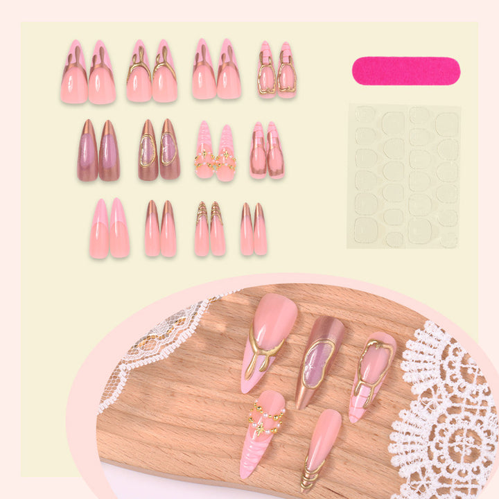Luxury Press-On Nail Set with Gold Accents Bowlift