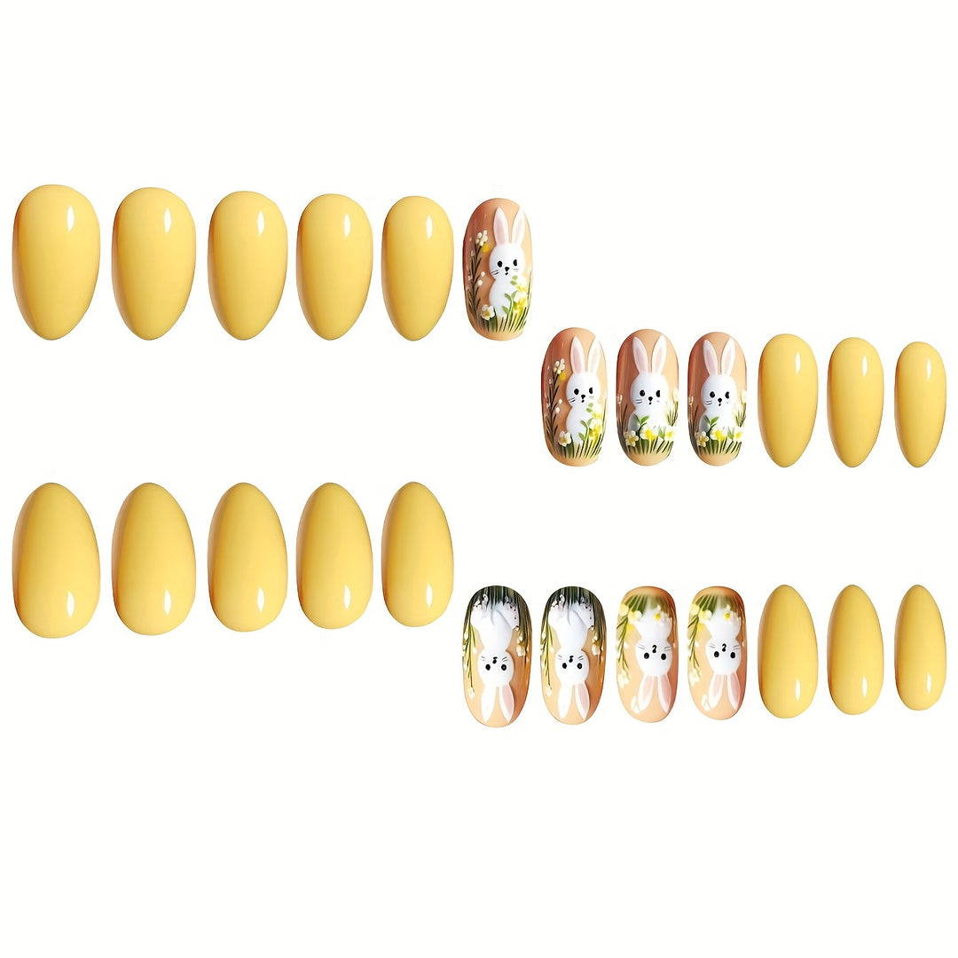 Artistic Bunny-Themed Press-On Nail Art Set Bowlift