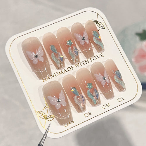 Artful Nail Extensions with Delicate Flower Design Bowlift