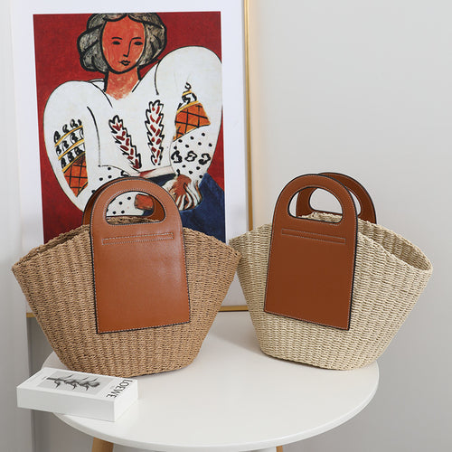 Fashionable basket bag with elegant leather accents Bowlift