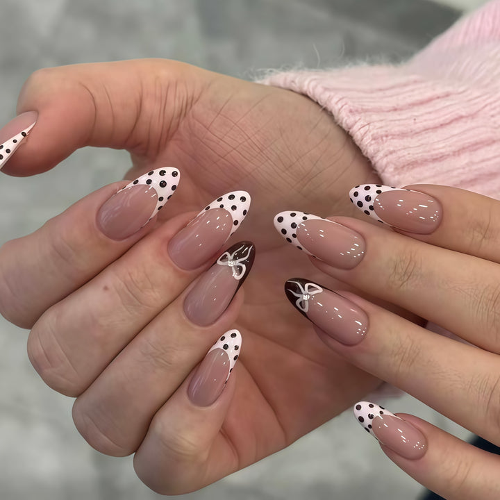 Chic Polka Dot French Tip Nail Art Extensions Bowlift