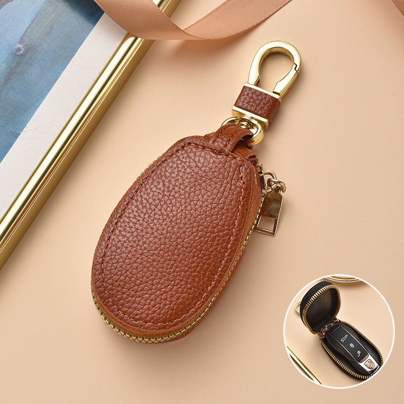 Compact Textured Leather Keychain Pouch Bowlift
