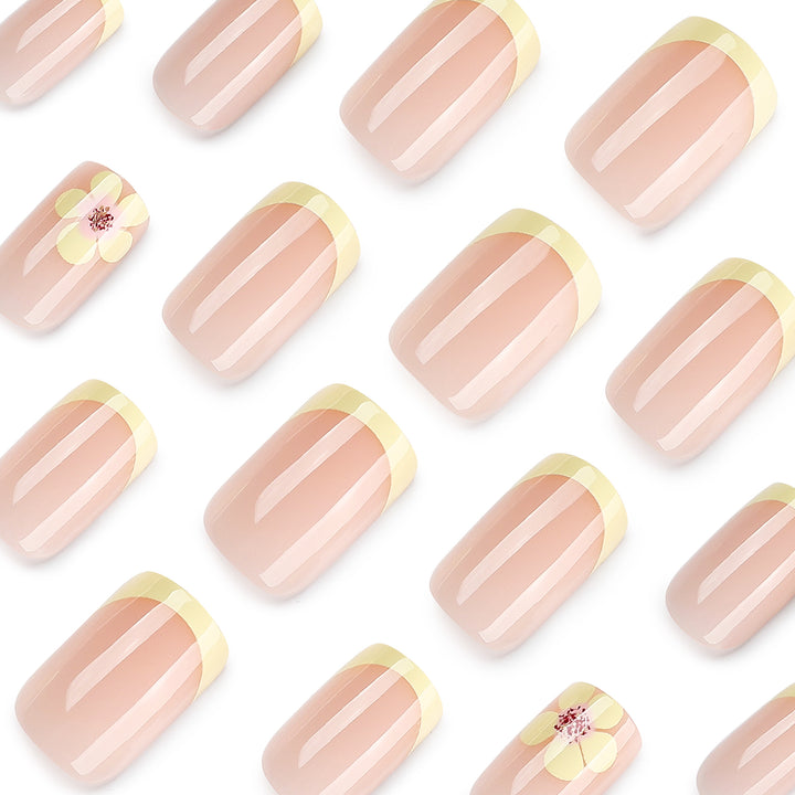 Artistic French-tip nails with floral decorations Bowlift