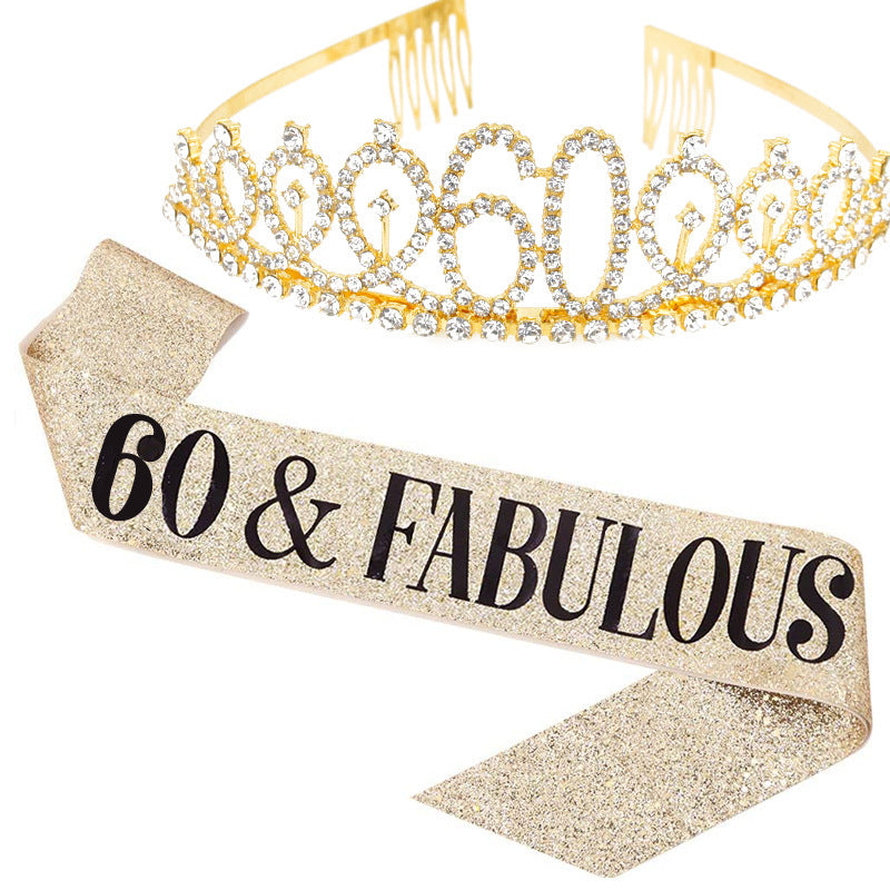 Girl Glittering Birthday Crown and Sash Set Bowlift