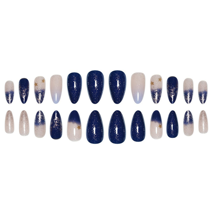 Stiletto Press-On Nail Art Extensions with Starry Designs Bowlift