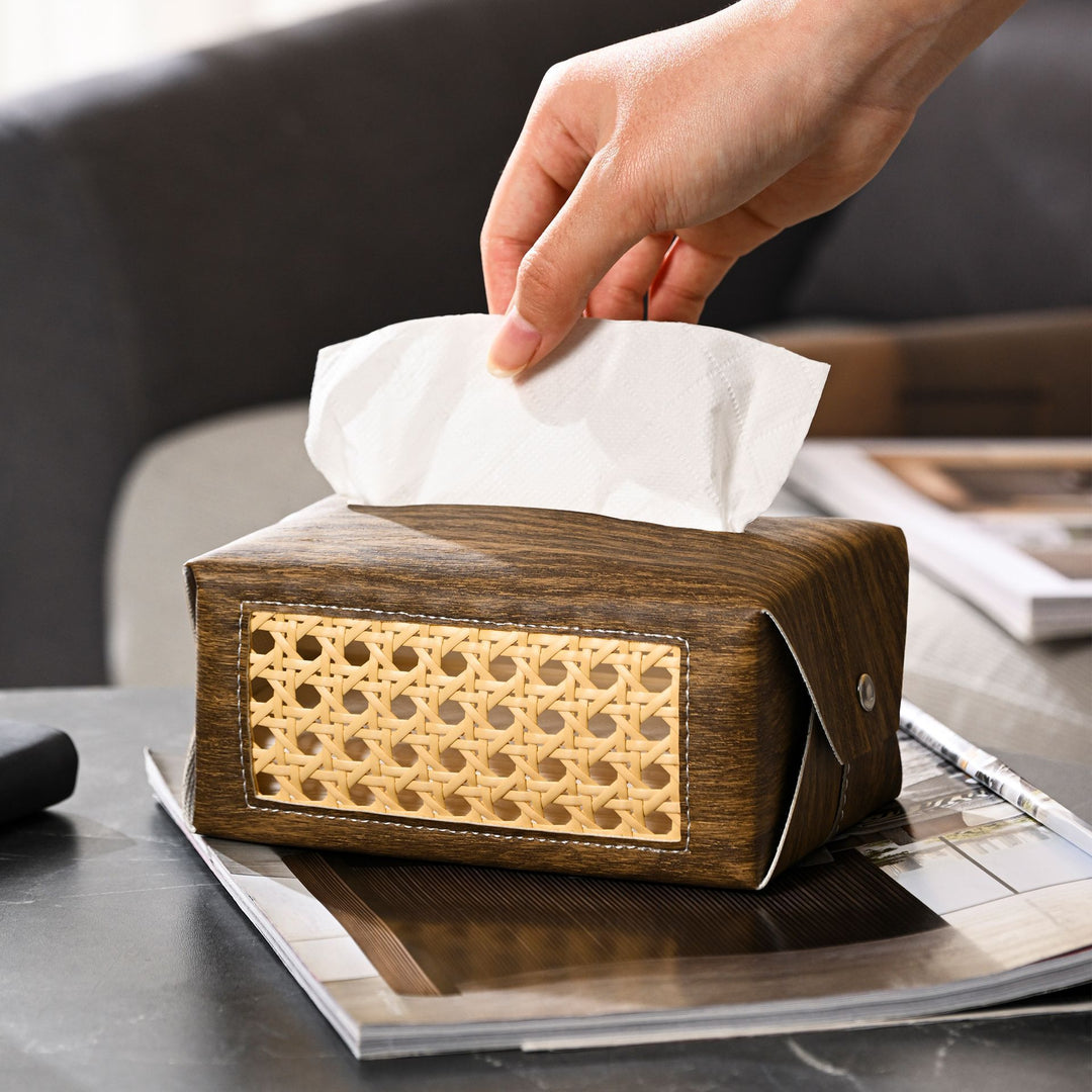 Decorative Rattan Patterned Tissue Box Holder Bowlift
