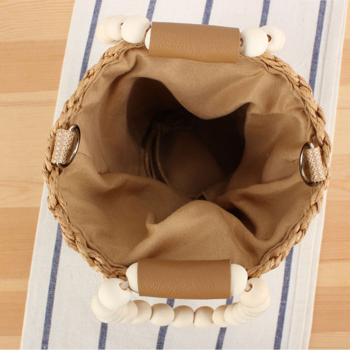 Basket bag with wooden handles and removable shoulder strap Bowlift