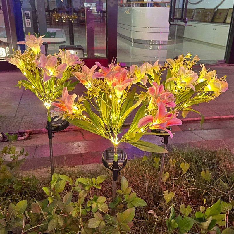 Solar-Powered LED Artificial Lily Garden Stake Light Bowlift