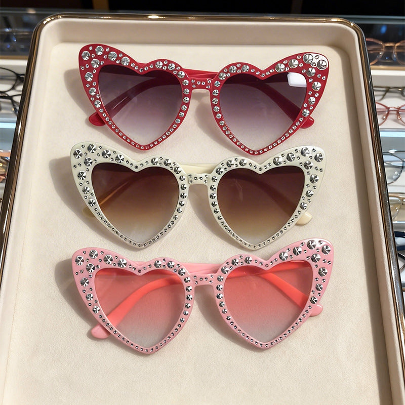 Rhinestone-Accented Heart-Shaped Sunglasses Bowlift