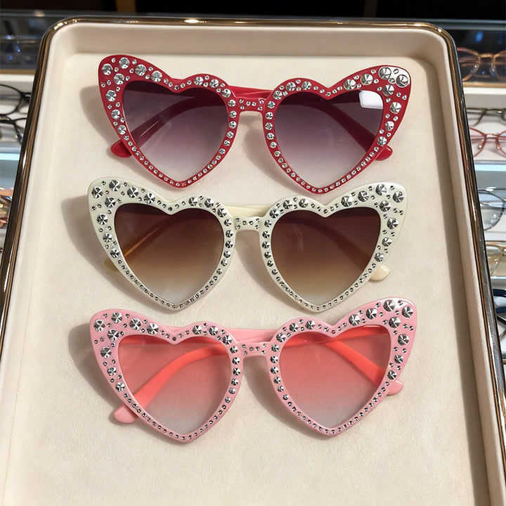 Rhinestone-Accented Heart-Shaped Sunglasses Bowlift